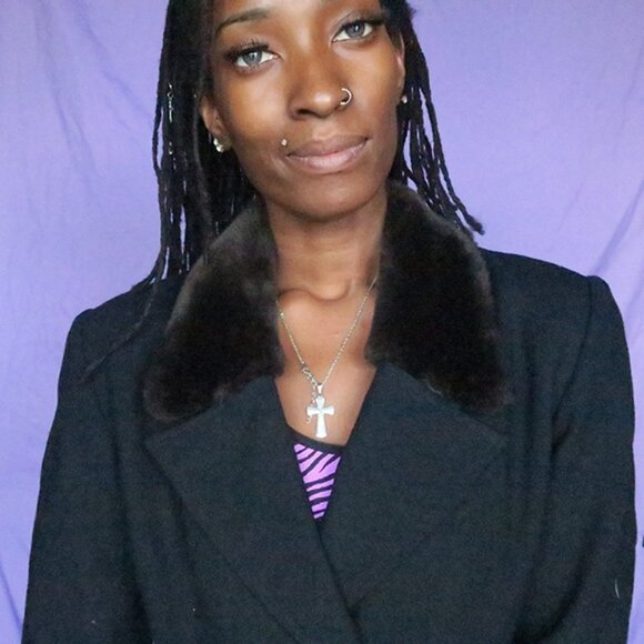 Cache faux fur jacket coat fur cuff in black and dark brown size 6. - Picture 3 of 6